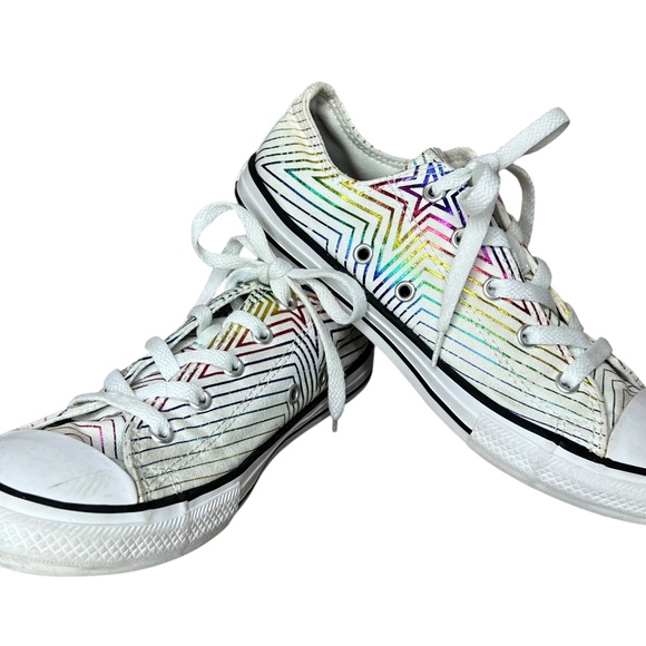 Converse Ox All Star Iridescent Metallic Rainbow White Junior Sneaker 4 - Picture 4 of 10